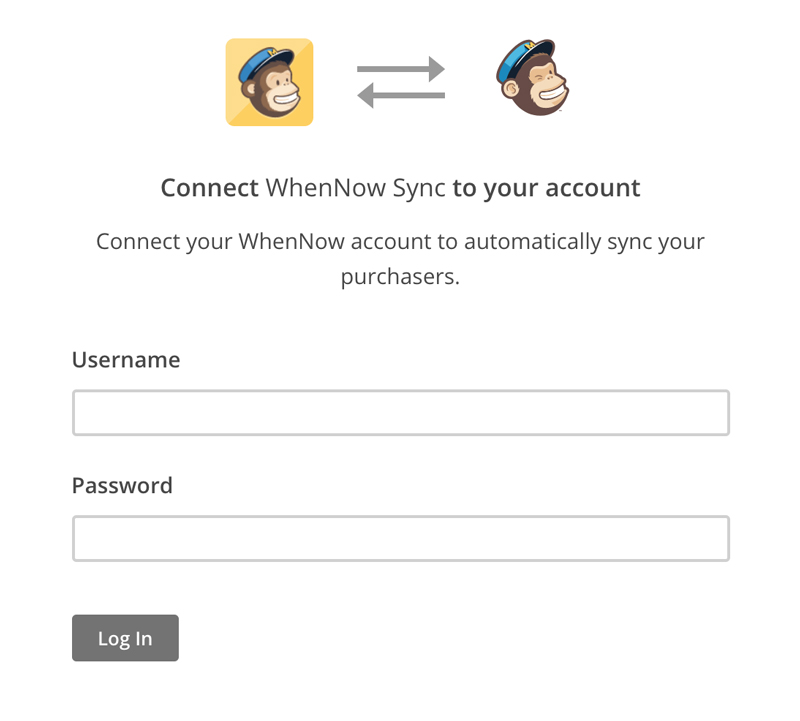 MailChimp Sync Log In Page Screenshot